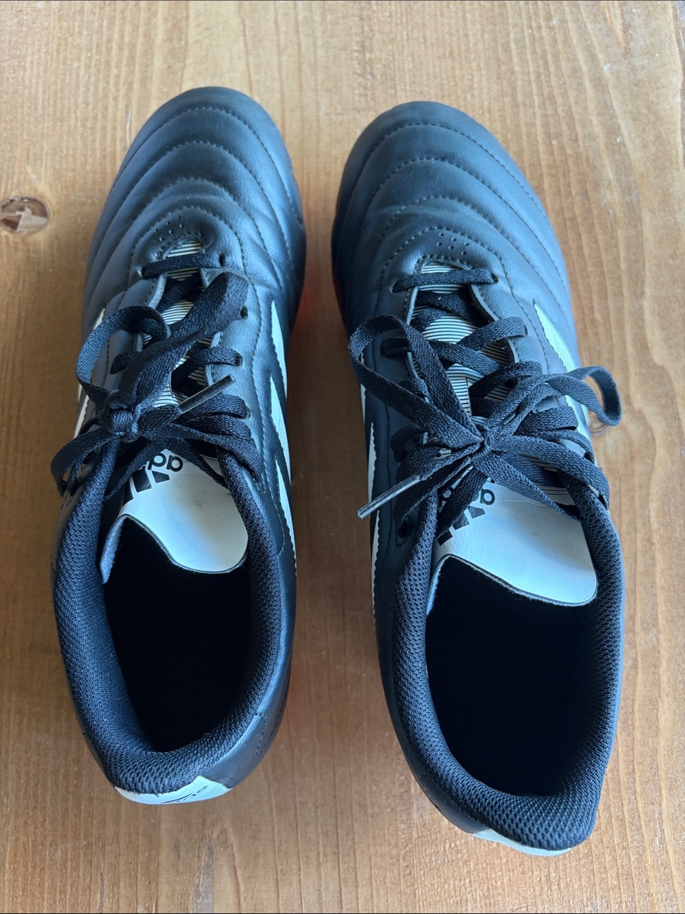 adidas Black Soccer Cleats with White Stripes and Red Studs - Picture 3 of 4